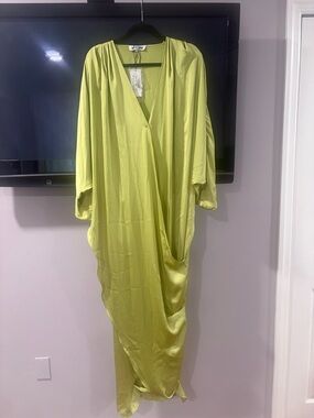 Andrea Iyamah Lime Satin V-Neck Dress